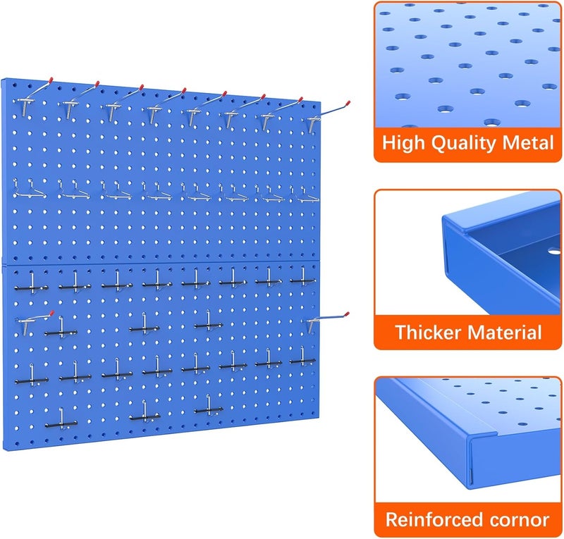 TORACK Metal Pegboard Wall Organizer 24" x 24" or 12" x 48", 70 PCS Tools Storage Pegboard for Garage Tool Organizer Pegboard with Peg Board Hooks for Workbench(Blue) - Image 5